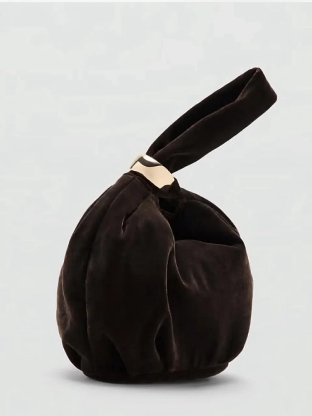 Mango Black Velvet Wristlet with Gold Logo Plaque